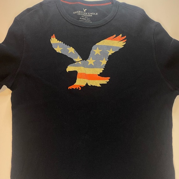 American Eagle Shirt Mens Size L Gray Thermal Pullover Waffle Long Sleeve Logo - Picture 2 of 5